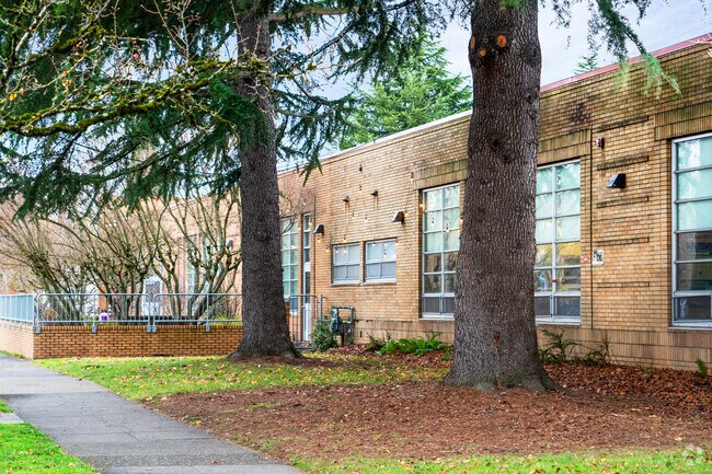 Side view and garden playground of Holy Redeemer Catholic School.