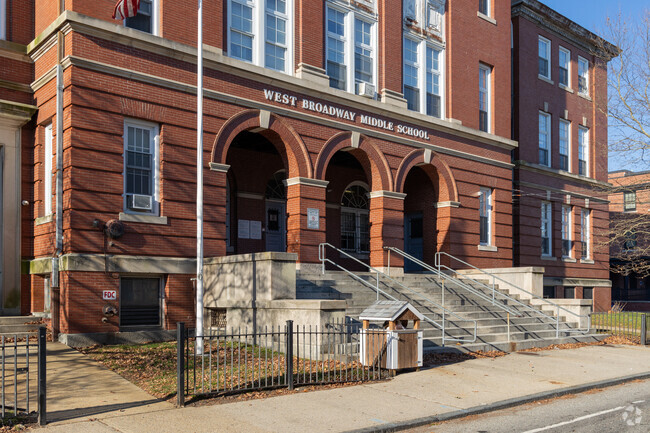 Front left side of West Broadway Middle School in Providence, Rhode Island.