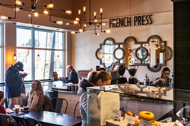 Visit French Press in Needham for great coffee and pastries in a charming atmosphere.
