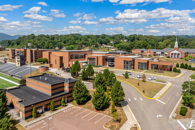 An aerial view of the campus of Cave Spring Middle School.