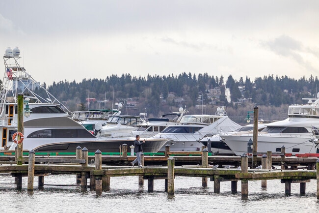 A pedestrian walks on the pier at Kirkland City Dock, a common sight in Central Houghton.