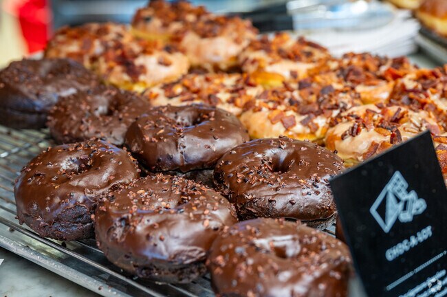 Sidecar Doughnuts & Coffee in Downtown Costa Mesa features scrumptious donuts and beverages.