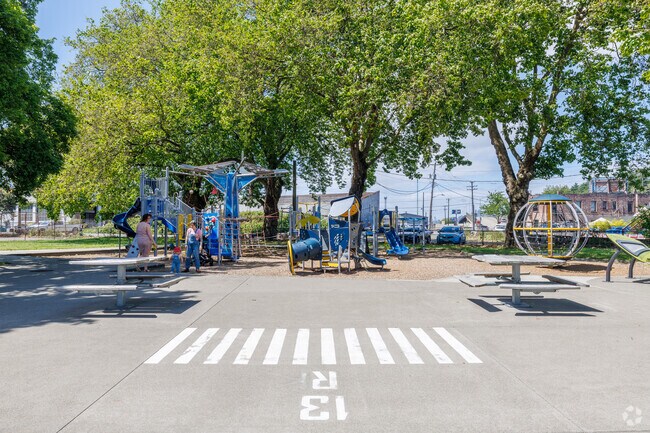 Younger Georgetown locals can have fun on the aviation themed playground near the playfield.