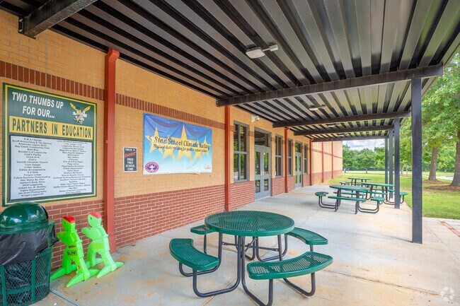 School spirit and accolade banners can be found all around Youth Elementary School.