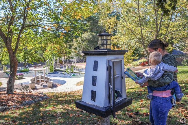 Stop by the lighthouse shaped library for a book at Pete's Park.