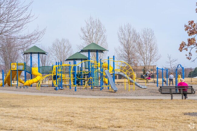 Northeast Park has a large playground, sports fields, and a waterpark.