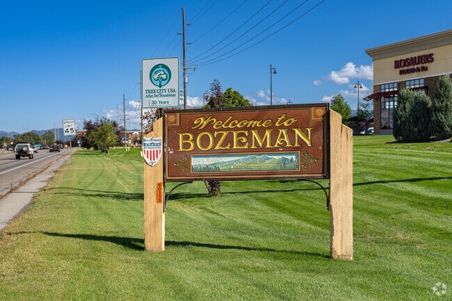 A beautiful wooden welcome sign greets visitors to Valley Unit and Bozeman.