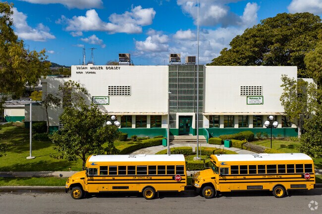 The entrance to Susan Miller Dorsey Senior High School in Baldwin Hills.