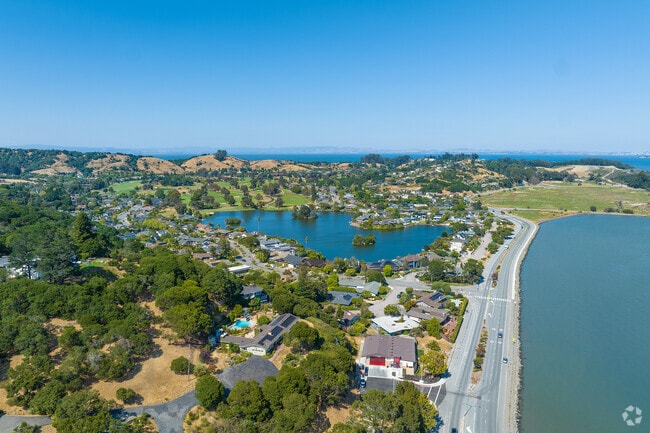 Peacock Gap from above, showing San Pablo Bay and the lagoon.