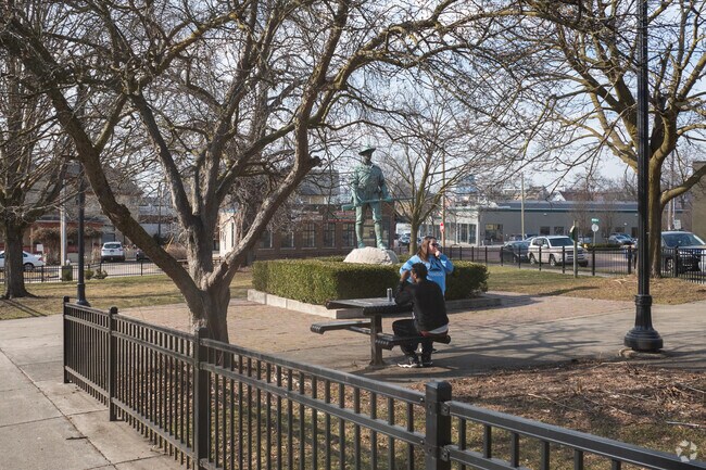 Foster Park in Grand Rapids is a small green space centered with a statue for the Spanish War.