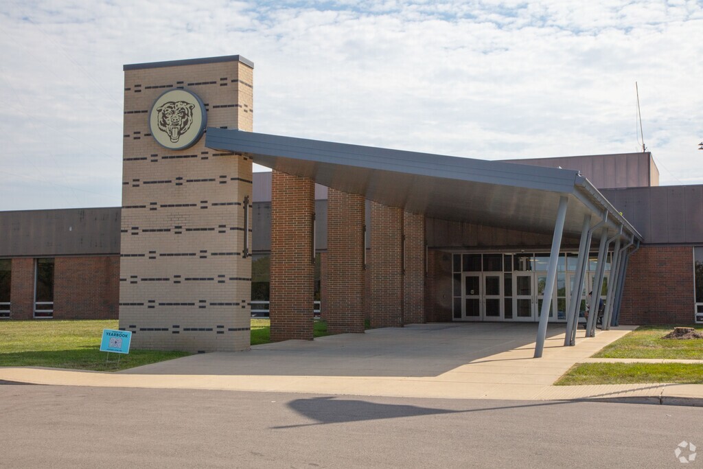 View of the entrance at Tri-West Senior High School located in Lizton IN.