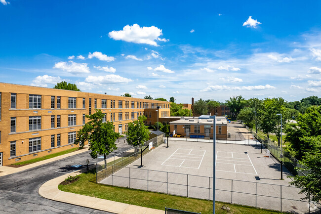 The basketball courts double as pickleball courts at Jefferson Middle School.