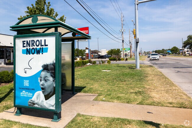 Tulsa transit offers Columbus residents a shaded place to wait.