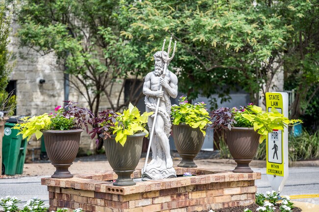 This statue of Poseidon welcomes you to the neighborhood of Old Enfield.