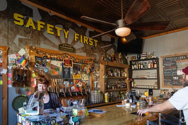Local ciders and brews, including a rotating menu, area offered at Crafty Canary Brewery.