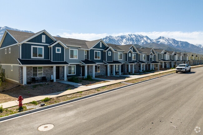 A row of townhomes lines the Santaquin neighborhood, offering modern living with small-town charm.