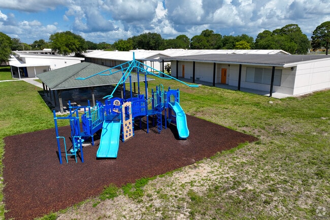 Merritt Island's Mila Elementary School has a covered seating area and playground.