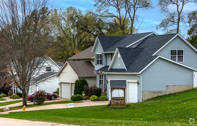 A row of modern prairie style homes in LeClaire near the Bridgeview Elementary School.