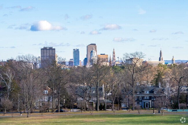 The skyscrapers of Downtown Hartford are seen from Elizabeth Park Overlook in West End.