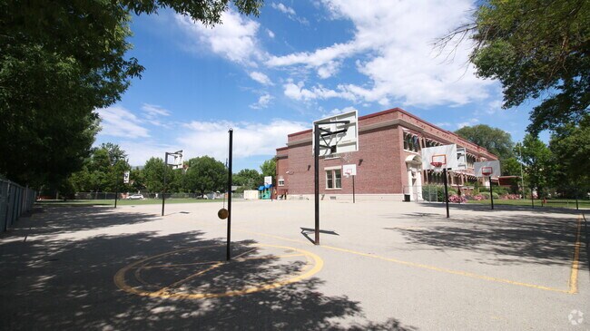 The basketball courts are well-maintained at Roosevelt Elementary School.