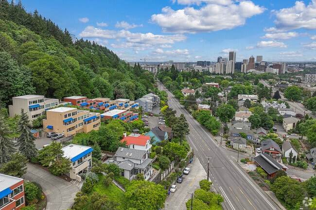 Condos with views of downtown Portland are common in the Council Crest neighborhood.