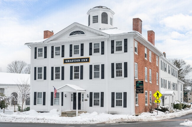 Grafton Inn takes part in the town's historic architecture downtown by the common.