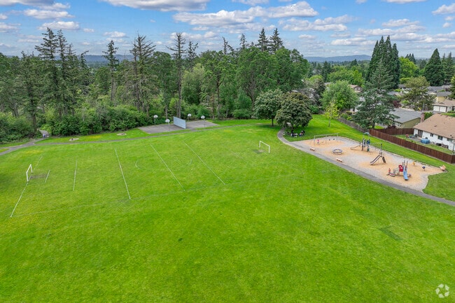 Aerial view of the many facilities at Autumn Ridge Park in Triple Creek, Beaverton.