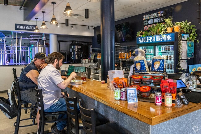 Paddlefish Brewing offers a wide selection of craft beers in downtown Saint Peter.