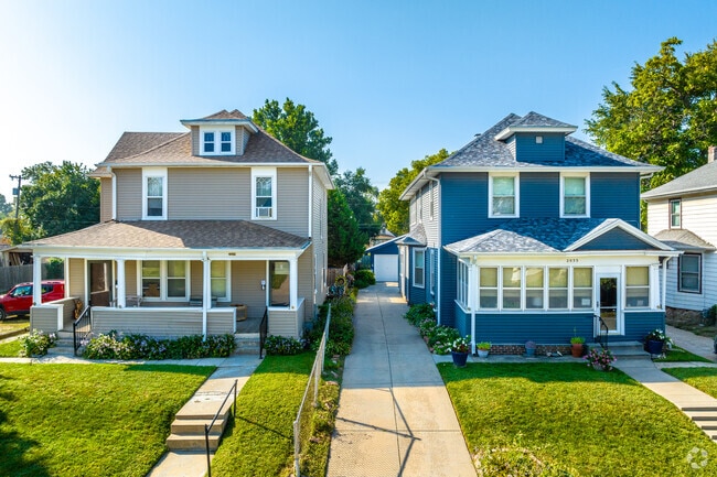 East Omaha features two-story homes with open or enclosed front porches.