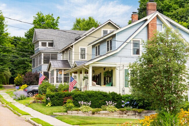 A row of homes with large front porches can be found in Five Avenues.