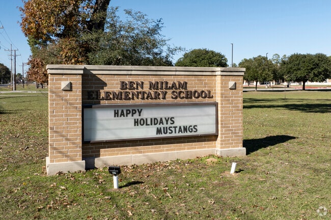 Announcements are displayed on the front sign at Milam Elementary School