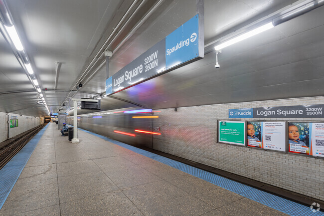The Blue Line has two stops in Logan Square, connecting the neighborhood to O'Hare and downtown.
