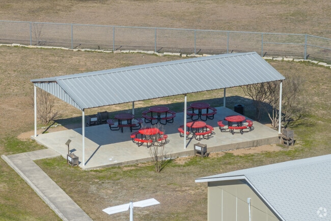 Many covered lunch tables are available for students to enjoy at Tobias Elementary School.