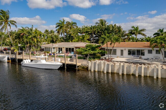 Waterfront Ranch style homes are common throughout the Harbor Village neighborhood.