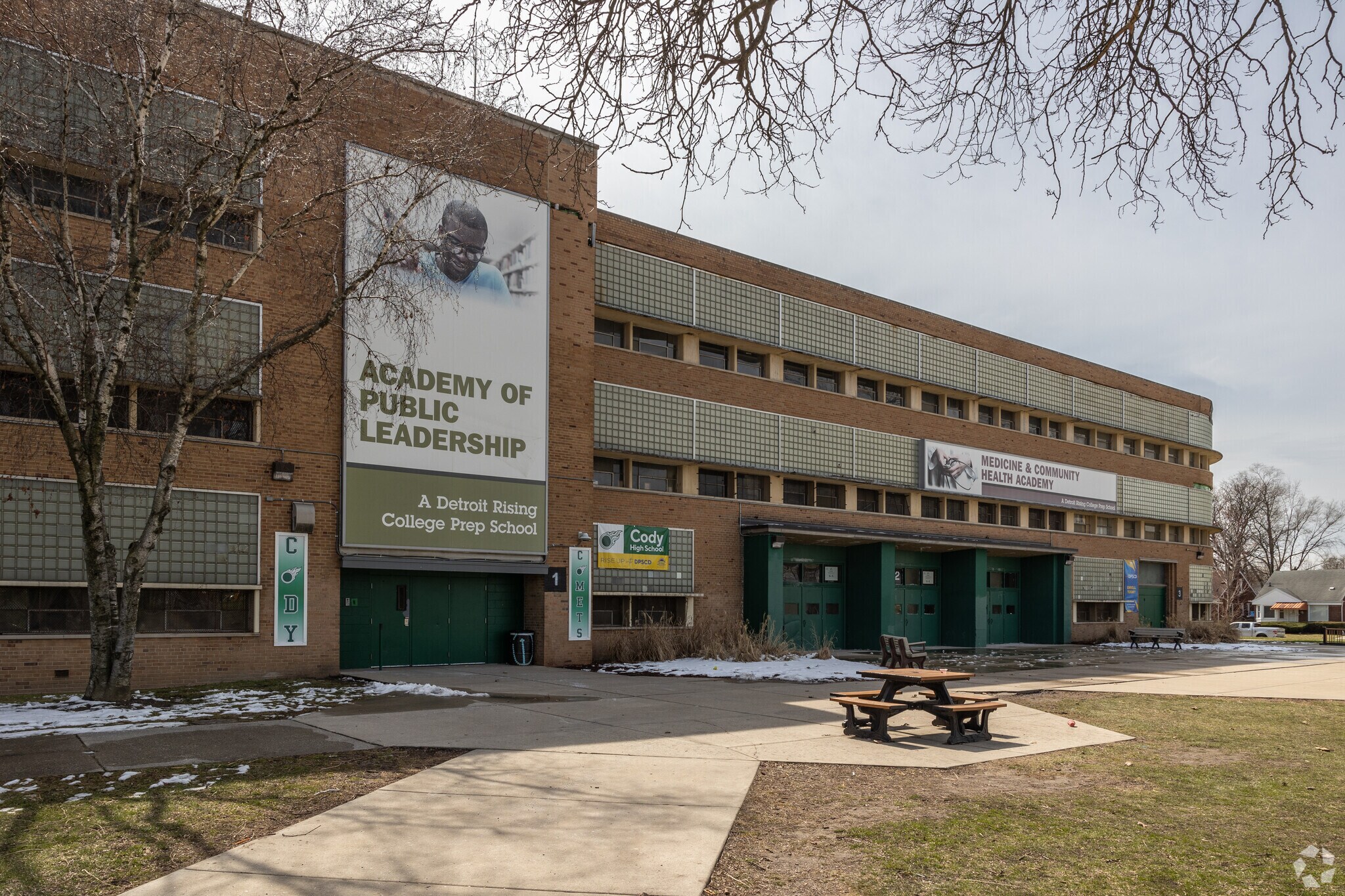 Cody High School's main entrance in the Joy Community.