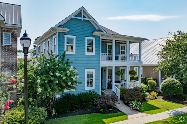Two story homes are found in the Mayfaire neighborhood.