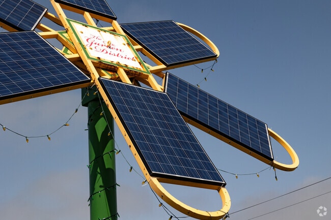 Solar panels power this Garden District art sculpture in Morgandale.