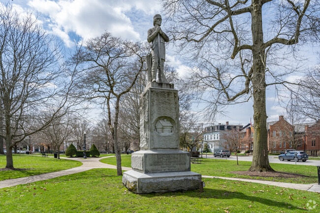 Diamond Park, in the heart of Meadville, has several monuments commemorating its historical figures and founders.