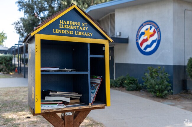 Harding Street Elementary School has a lending library in front of the school.