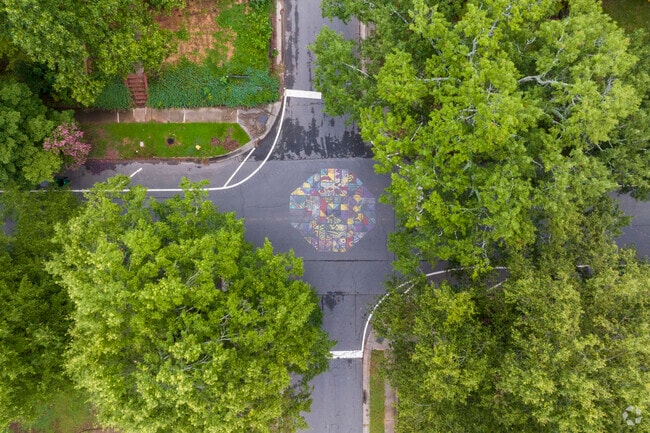 Even the streets are full of art in the Lockwood neighborhood.