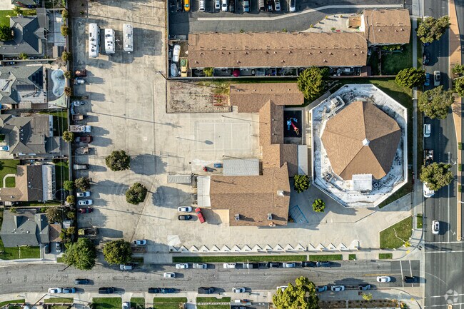 A top down view of the campus at Pioneer Baptist Elementary School in Studebaker.
