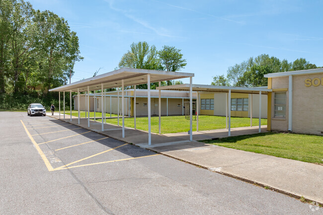 The covered walk at Southwest Elementary School in Williston keeps students dry on rainy days.