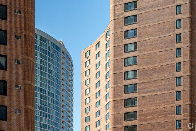 The Loring Park skyline consists of modern and historic apartment buildings.
