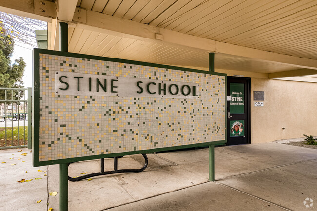 The sign at Stine Elementary welcomes students and Staff as they enter the school.