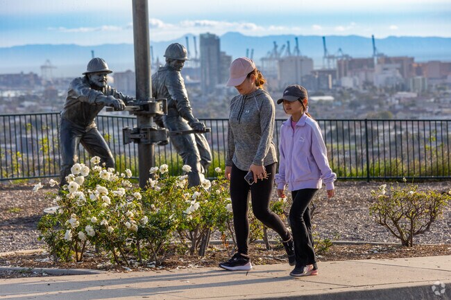 Skyline Drive has an oil workers sculptural tribute and views of downtown Long Beach.