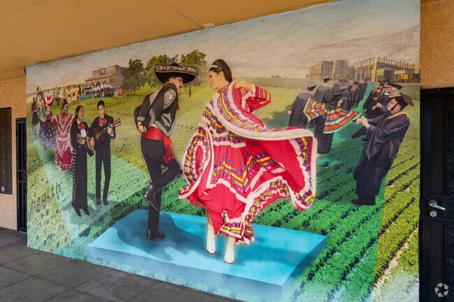 A mural at Kings Cultural Center celebrates local culture.