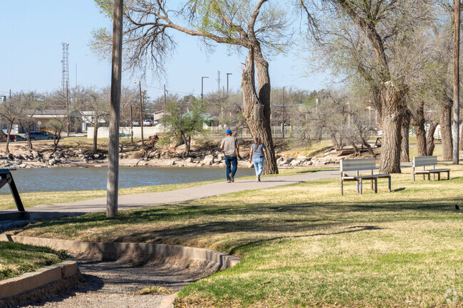 Andrews locals enjoy peaceful walks at Lakeside Park, soaking in the natural beauty.