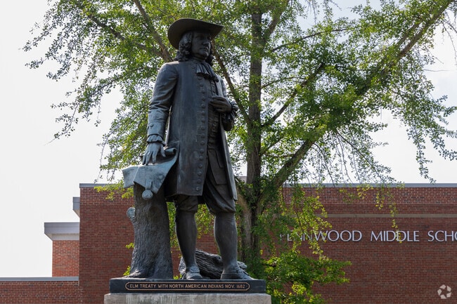 Pennwood Middle School has a statue of William Penn.