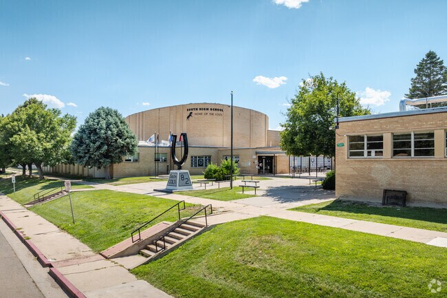 A welcoming entrance is seen at South High School in Pueblo.