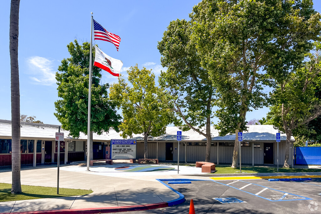 Flags unfurled at Raymond Elementary School in Fullerton.
